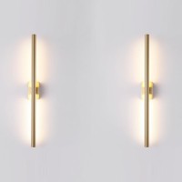 Reddragon Lighting Set Of 2 Hardwired Modern Narrow Slim Long Tube Wall Sconce Linear Dimmable 24 Inch Gold Mirror Vanity Light