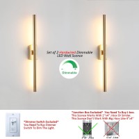 Reddragon Lighting Set Of 2 Hardwired Modern Narrow Slim Long Tube Wall Sconce Linear Dimmable 24 Inch Gold Mirror Vanity Light