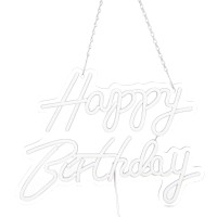 Led Neon Happy Birthday Sign, Energy Saving Happy Birthday Led Lights Safe Acrylic With Hanging Chain For Bars For Party (Warm White 3000K-4500K)