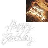 Led Neon Happy Birthday Sign, Energy Saving Happy Birthday Led Lights Safe Acrylic With Hanging Chain For Bars For Party (Warm White 3000K-4500K)