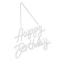 Led Neon Happy Birthday Sign, Energy Saving Happy Birthday Led Lights Safe Acrylic With Hanging Chain For Bars For Party (Warm White 3000K-4500K)