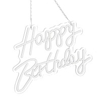 Led Neon Happy Birthday Sign, Energy Saving Happy Birthday Led Lights Safe Acrylic With Hanging Chain For Bars For Party (Warm White 3000K-4500K)