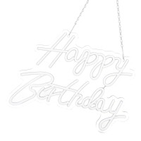 Led Neon Happy Birthday Sign, Energy Saving Happy Birthday Led Lights Safe Acrylic With Hanging Chain For Bars For Party (Warm White 3000K-4500K)