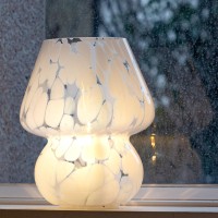 Cordless Lamp Battery Operated Mushroom Lamp,Cute Glasss Mushroom Table Lamp Aesthetic,For Livingroom,Dining Room,Indoor Outdoor Murano Style,Buld Included (White With Dot)