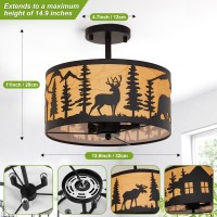 Rustic 3Light Semiflush Mount Ceiling Light Fixtures E12 Base Black Round Farmhouse Metal Light Fixtures For Kitchen Hallway