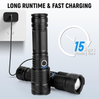 Taoquwe Rechargeable Led Flashlights High Lumensattery Included 990 000 Lumens Super Bright Flashlight Powerful Waterproof