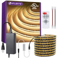 Hitlights Cob Led Strip Lights Kit Warm White With Remote 12V Power Supply 164Ft Dimmable Tape Light 3000K 2400Leds 305Lm