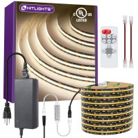 Hitlights Cob White Led Strip Lights Kit With Remote 12V Power Supply 164Ft Dimmable Tape Light 4000K 2400Leds 305 Lmft