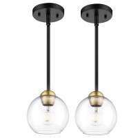 Emak 2 Pack Black And Gold Pendant Light Fixtures Modern 7 Inch Globe Pendant Lights Kitchen Island With Clear Glass Shade 1 L