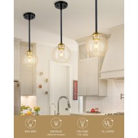 Emak 2 Pack Black And Gold Pendant Light Fixtures Modern 7 Inch Globe Pendant Lights Kitchen Island With Clear Glass Shade 1 L