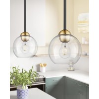 Emak 2 Pack Black And Gold Pendant Light Fixtures Modern 7 Inch Globe Pendant Lights Kitchen Island With Clear Glass Shade 1 L