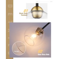 Emak 2 Pack Black And Gold Pendant Light Fixtures Modern 7 Inch Globe Pendant Lights Kitchen Island With Clear Glass Shade 1 L