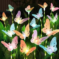 Weepong Solar Lights Outdoor Decorations Waterproof Newest Solar Garden Lights With Glowing Stems 7Color Changing Butterfly So