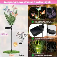 Weepong Solar Lights Outdoor Decorations Waterproof Newest Solar Garden Lights With Glowing Stems 7Color Changing Butterfly So