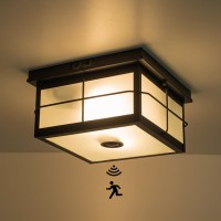 Oupavocs Motion Sensor Outdoor Ceiling Light Flush Mount Ceiling Light Fixture With Adjustable Sensor 2Light Black Outdoor Lig