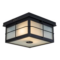 Oupavocs Motion Sensor Outdoor Ceiling Light Flush Mount Ceiling Light Fixture With Adjustable Sensor 2Light Black Outdoor Lig