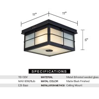 Oupavocs Motion Sensor Outdoor Ceiling Light Flush Mount Ceiling Light Fixture With Adjustable Sensor 2Light Black Outdoor Lig