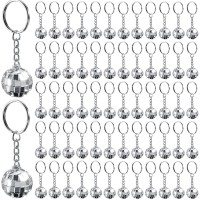 Hicarer 60 Pcs Mini Disco Ball Keychain 60S 70S 80S Disco Party Favors Glitter Silver Mirror Ball Keychain Halloween Party Favor