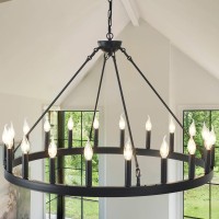 Susvqlxg 40 Inch Black Wagon Wheel Chandelier Farmhouse,20-Light Round Outdoor Wheel Chandelier For Porch Living Room Light Fixture For Entryway Dining Room High Ceilings Foyer