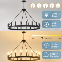 Susvqlxg 40 Inch Black Wagon Wheel Chandelier Farmhouse,20-Light Round Outdoor Wheel Chandelier For Porch Living Room Light Fixture For Entryway Dining Room High Ceilings Foyer