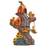 Teresas Collections Outdoor Fall Decor With Solar Lights For Outside Halloween Tree Fairy House Squirrels Pumpkin Resin Garden