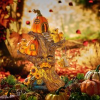 Teresas Collections Outdoor Fall Decor With Solar Lights For Outside Halloween Tree Fairy House Squirrels Pumpkin Resin Garden