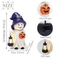 Teresas Collections Halloween Spooky Garden Statues With Solar Lights Cute Purple Hat Ghost With Lantern For Resin Halloween D