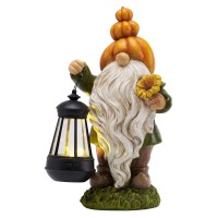 Teresas Collections Outdoor Fall Decor Garden Gnomes With Solar Lights For Outside Garden Statues Resin Fall Decorations For H