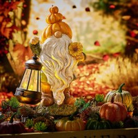 Teresas Collections Outdoor Fall Decor Garden Gnomes With Solar Lights For Outside Garden Statues Resin Fall Decorations For H