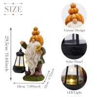 Teresas Collections Outdoor Fall Decor Garden Gnomes With Solar Lights For Outside Garden Statues Resin Fall Decorations For H