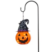 Teresas Collections Halloween Decorations For Home Outdoor 36 Inch Glass Solar Lantern Stake With Orange Fun And Spooky Pumpki