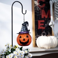 Teresas Collections Halloween Decorations For Home Outdoor 36 Inch Glass Solar Lantern Stake With Orange Fun And Spooky Pumpki