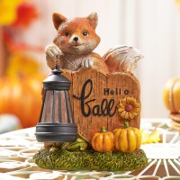 Teresas Collections Outdoor Fall Decor With Solar Lights For Outside Fox Holding Lantern Fall Decorations For Home Autumn Harv