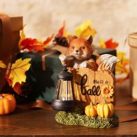 Teresas Collections Outdoor Fall Decor With Solar Lights For Outside Fox Holding Lantern Fall Decorations For Home Autumn Harv