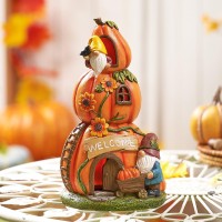 Teresas Collections Outdoor Fall Decor With Solar Lights For Outside Orange Halloween Pumpkin Decor Garden Gnomes For Autumn