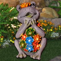 Frog Solar Figurine Light Statue Outdoor Gardening Gifts Decoration Garden Frogs Yard Decor Lamp With 8 Led Lights And Succulent