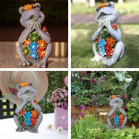 Frog Solar Figurine Light Statue Outdoor Gardening Gifts Decoration Garden Frogs Yard Decor Lamp With 8 Led Lights And Succulent