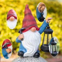 Halpssfm Garden Gnome Statue Solar Light Outdoor Decorations Figurine With Lantern Led Shovel Sculpture Lawn Patio Yard Porch Ou