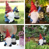 Halpssfm Garden Gnome Statue Solar Light Outdoor Decorations Figurine With Lantern Led Shovel Sculpture Lawn Patio Yard Porch Ou