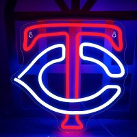 Baseball Neon Sign Twins Team Logo Light Baseball Wall Decor Sports Neon Lights Baseball Decor For Club Bedroom Man Cave Neon Si