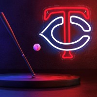 Baseball Neon Sign Twins Team Logo Light Baseball Wall Decor Sports Neon Lights Baseball Decor For Club Bedroom Man Cave Neon Si