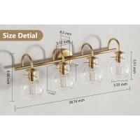 Primeplus 4Light Gold Bathroom Vanity Light Fixtures 28 Inch Bathroom Light Fixtures Over Mirror With Clear Glass Shade Wall M