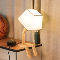 Mumeng Cute Desk Lamp Dimmable Robot Table Lamps Wood Bedside Lamps Nightstand Lamp For Bedroom Study Office Living Room