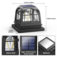 Siedinlar Solar Post Lights Outdoor Fence Deck Post Cap Light 2 Brightness Edison Led Bulbs For 4X4 5X5 Vinyl Wooden Posts Patio