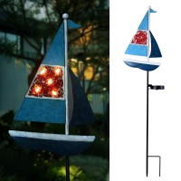 Yiosax Sailboatsolar Garden Lightsyard Outdoor Decorative Metal Garden Accessories Stake Lights Gift Waterproof 5 Led For Fl