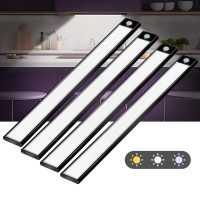 Colijoy 69 Led Under Cabinet Lights 4 Packs 3 Color Dimmable Motion Sensor Closet Lights 3000Mah Rechargeable Under Counter Li