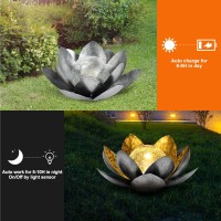 Otdair Solar Lights Outdoor Garden Patio Decor Metal Crackle Globe Glass Lotus Decoration Solar Outdoor Decorations Lotus Lig