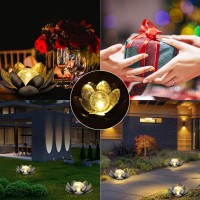 Otdair Solar Lights Outdoor Garden Patio Decor Metal Crackle Globe Glass Lotus Decoration Solar Outdoor Decorations Lotus Lig