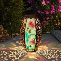 Solar Lanterns Outdoor Hanging Light Solar Powered Hummingbird Glass Led Lights Decorative Waterproof Tabletop Lamp With Hollo