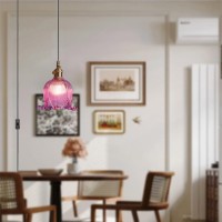 Qufute Hanging Swag Plug In Pendant Light Flower Shaped Purple Glass Plug Pendant Lamp With 15 Ft Switch Cord Plug In Vintage Industrial Pendant Light For Kitchen Bedroom Background